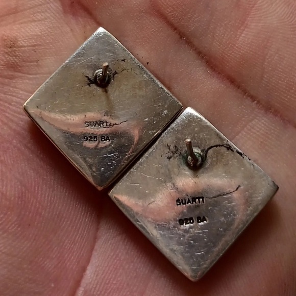 Vintage 925 Sterling Silver Suarti Bali Woven Chainmail Hollow Earrings Signed - Picture 6 of 9